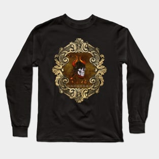 Awesome viking skull with helmet, viking ship and flame Long Sleeve T-Shirt